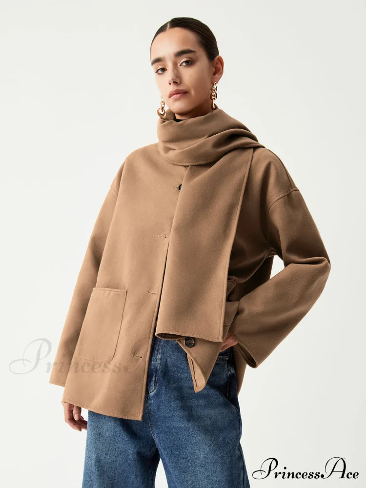 Double Pockets Cotton Blend Modern Jacket With Matching Scarf
