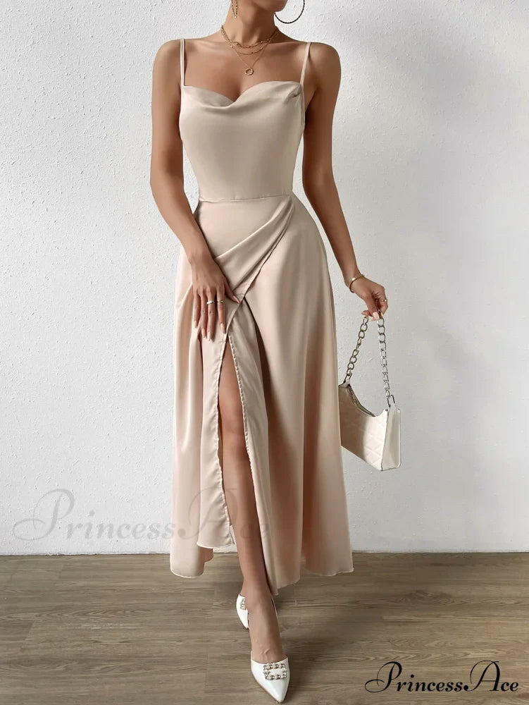 Draped Collar Wrap Hem Cami Dress