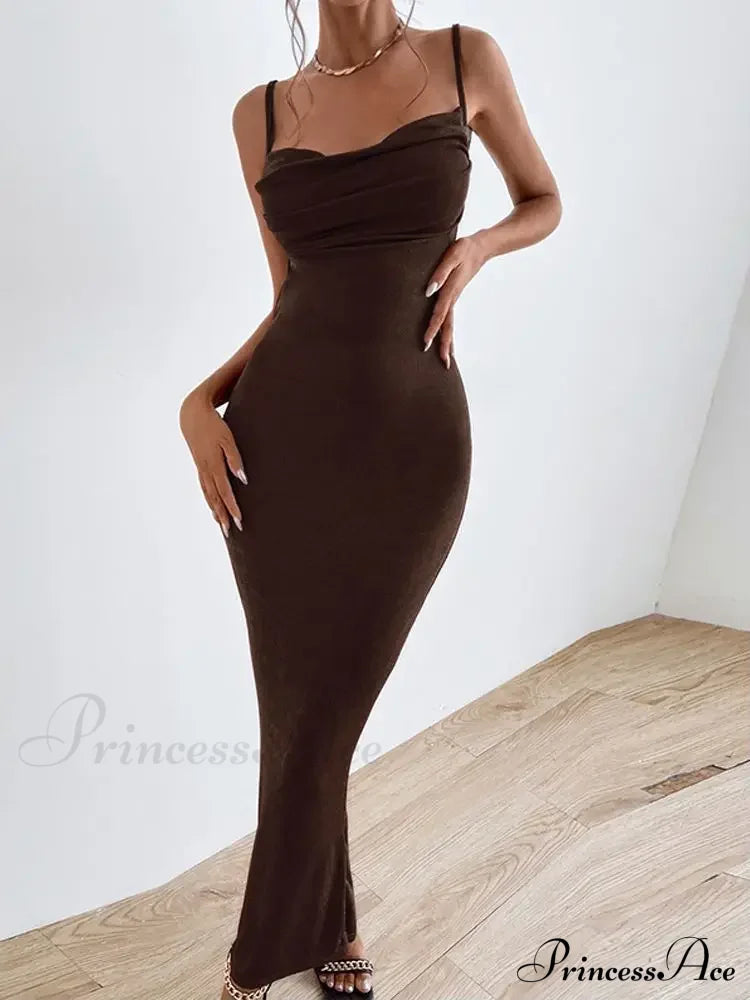 Draped Sleeveless Spaghetti Strap Summer Midi Dress