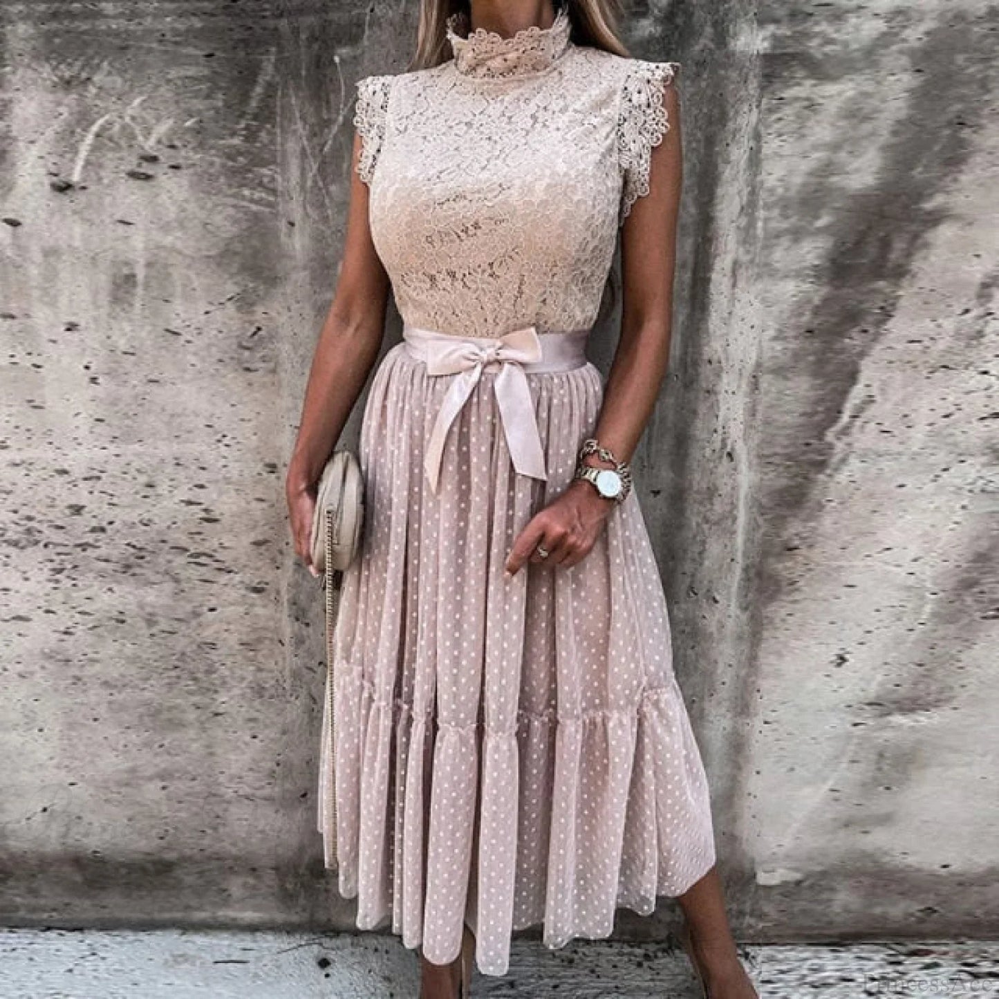 Elegant Crochet Lace Patchwork Flower Dress