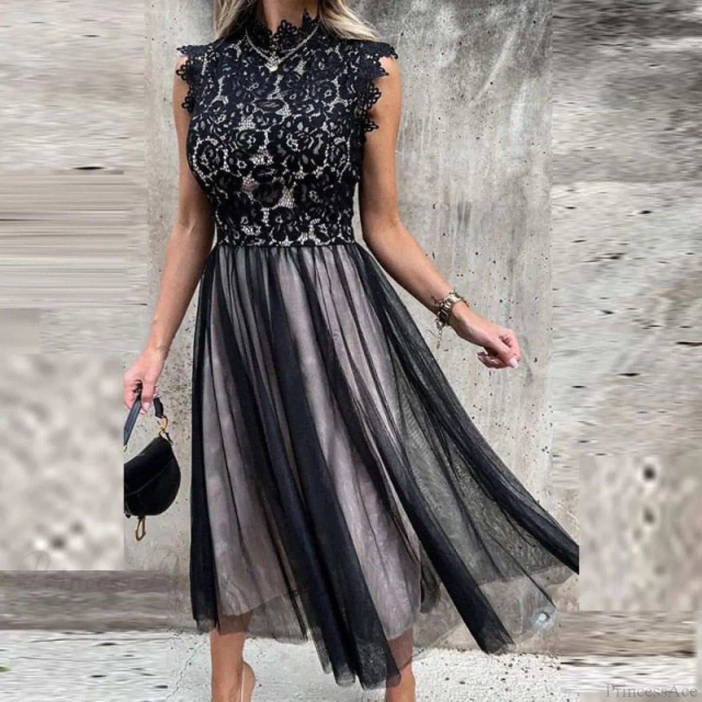 Elegant Crochet Lace Patchwork Flower Dress