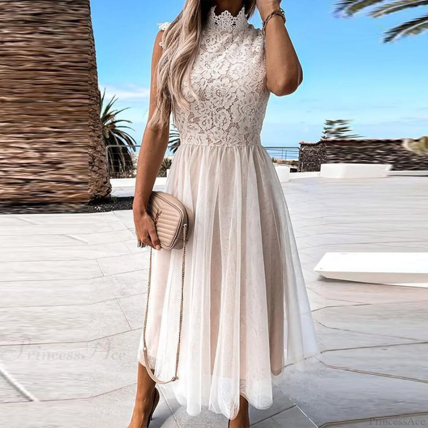Elegant Crochet Lace Patchwork Flower Dress