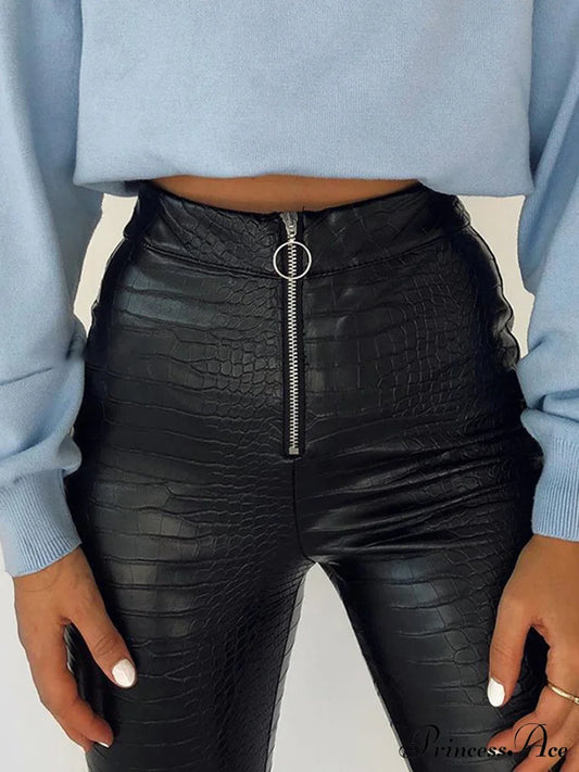 Elegant High Waist Faux Leather Pants