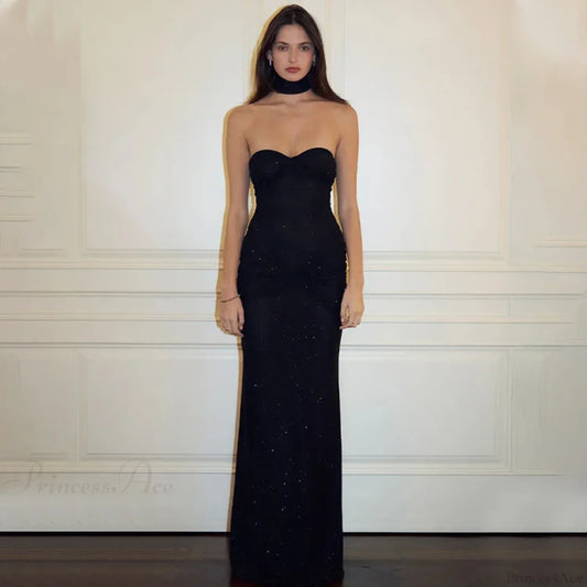 Elegant Off-Shoulder Glitter Fishtail Maxi Dress