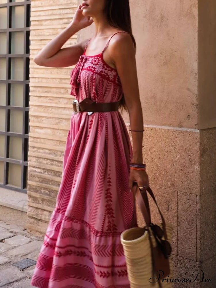 Ethnic Style Crochet Patchwork Knitted Maxi Dress