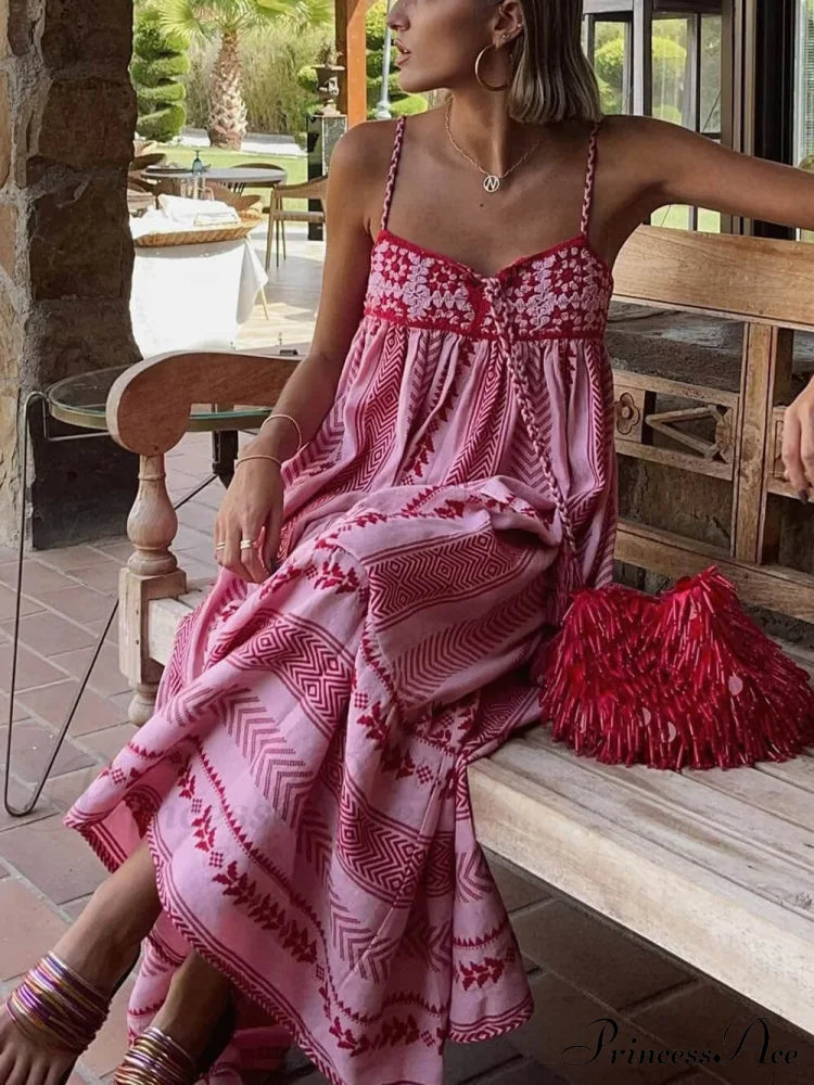 Ethnic Style Crochet Patchwork Knitted Maxi Dress