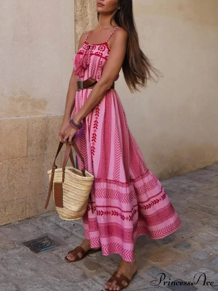 Ethnic Style Crochet Patchwork Knitted Maxi Dress