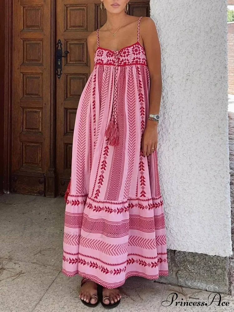 Ethnic Style Crochet Patchwork Knitted Maxi Dress