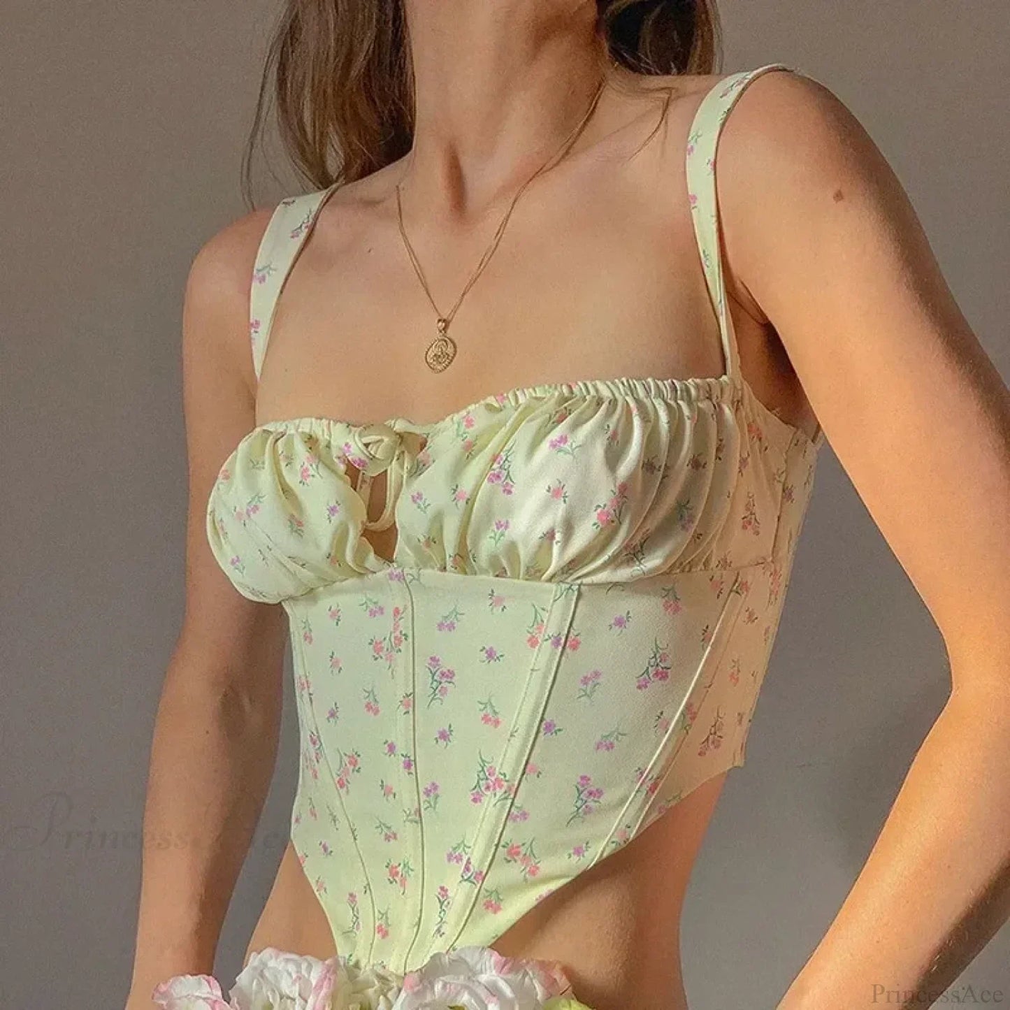 Floral Lace Ruched Tie Low Cut Slim Fit Backless Bustier