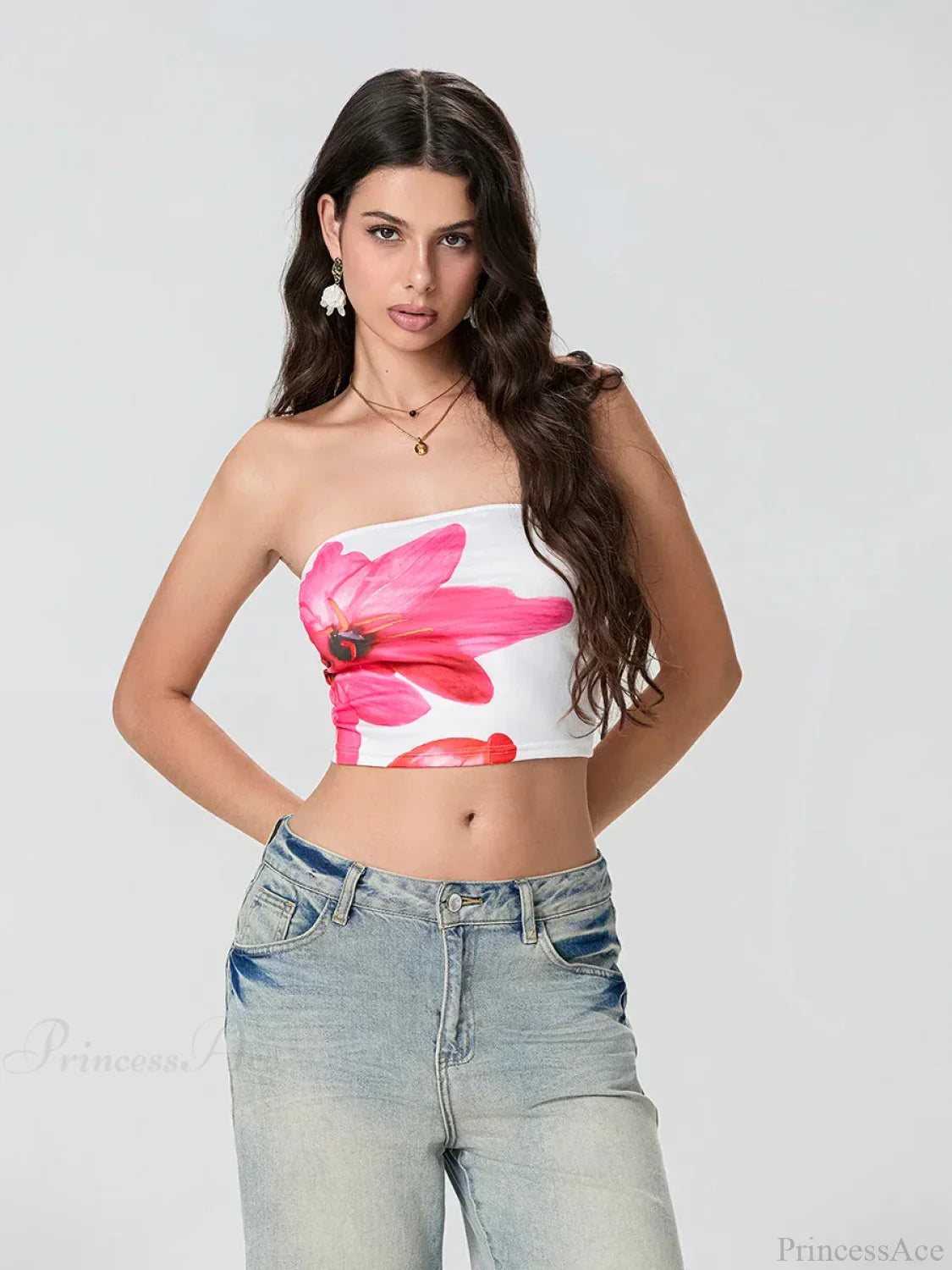 Floral Print Backless Strapless Cropped Tube Top Bandeau