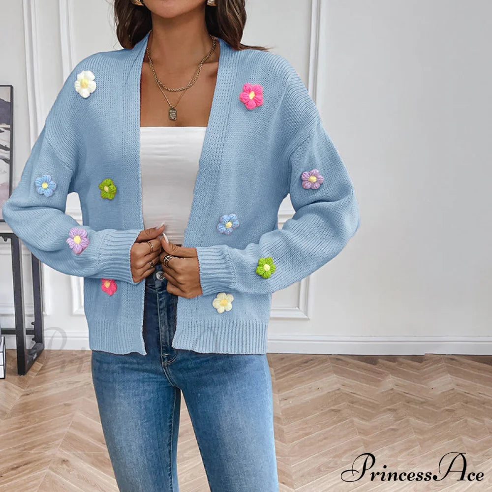 Flowered Knitted Cardigan