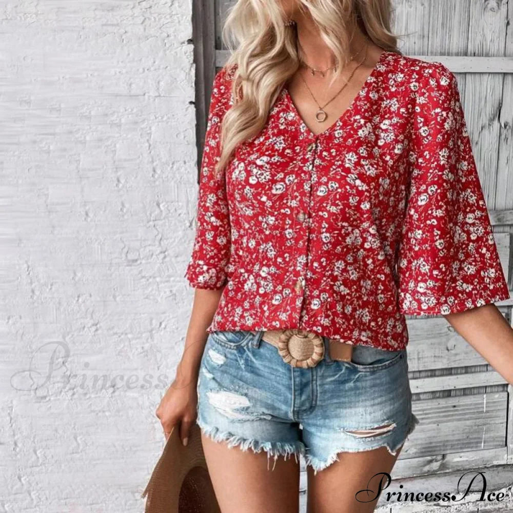 Flowered Loose Blouse
