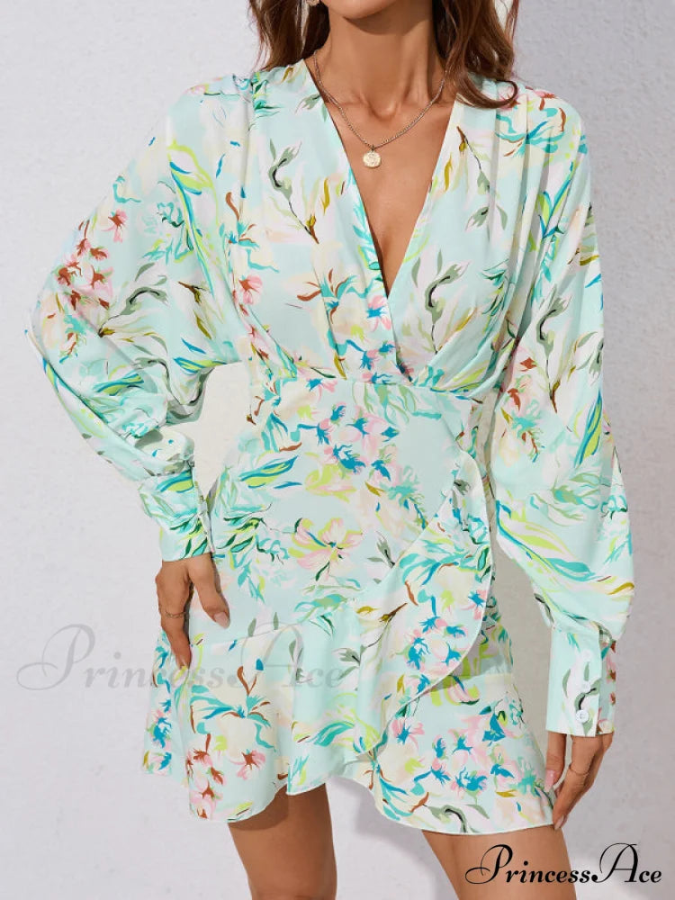 for Gown V-neck And Flare Fit Wrap Flowered Women