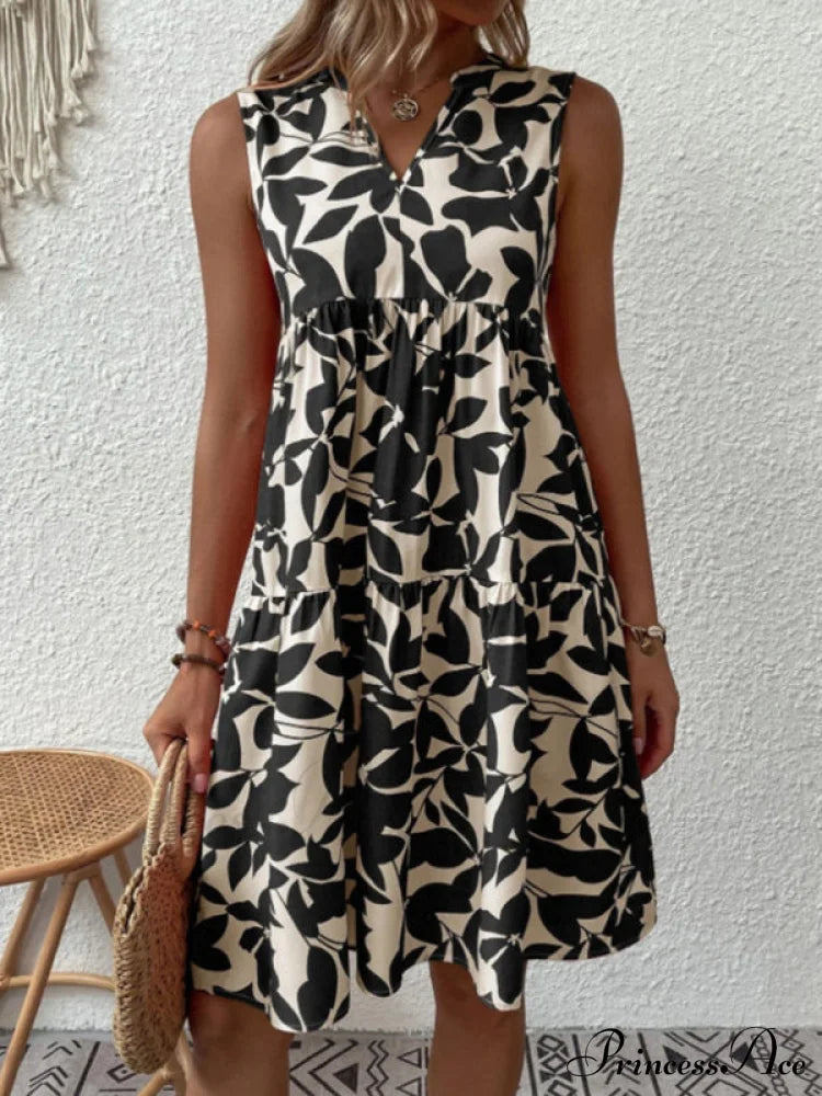 for Tiered Design Sleeveless Minidress Flowered Ruffle Women