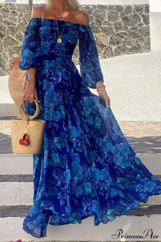 Foral Off Shoulder Back Graceful Smocked Vacation Maxi Dress