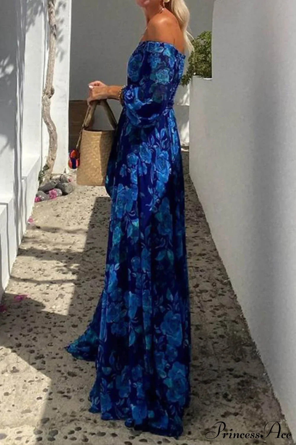 Foral Off Shoulder Back Graceful Smocked Vacation Maxi Dress