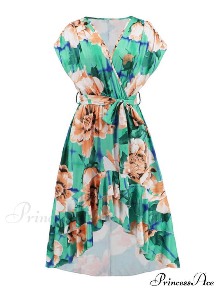 Gown Flowered for Front Wrap Design Midi Women
