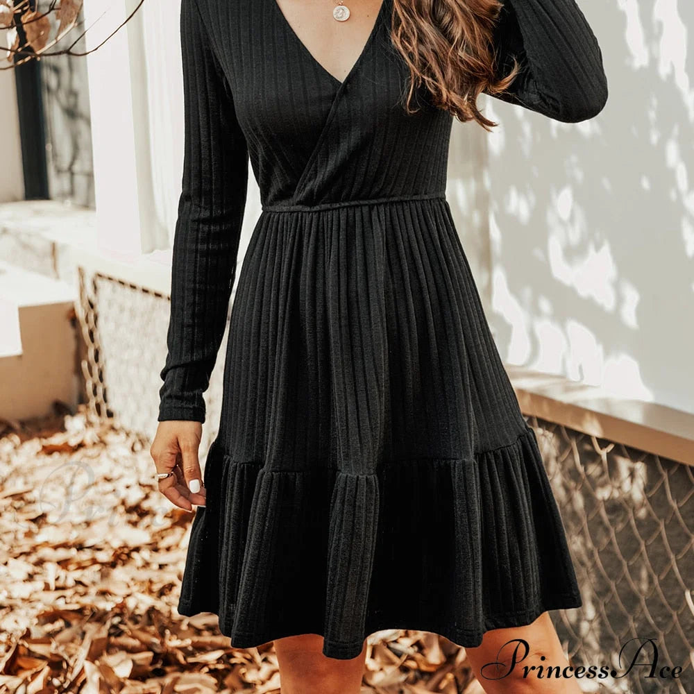 Grey Sexy V-neck Long Sleeve Party Dress