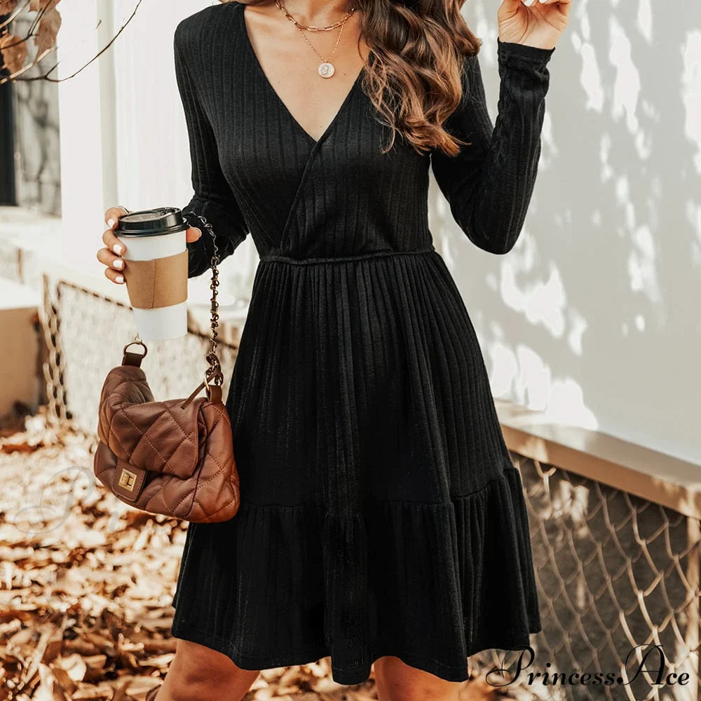 Grey Sexy V-neck Long Sleeve Party Dress