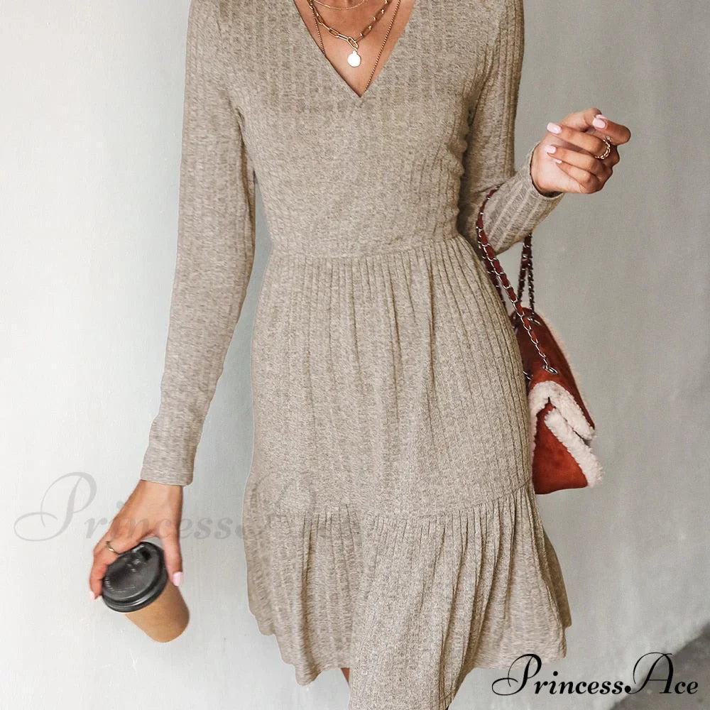 Grey Sexy V-neck Long Sleeve Party Dress