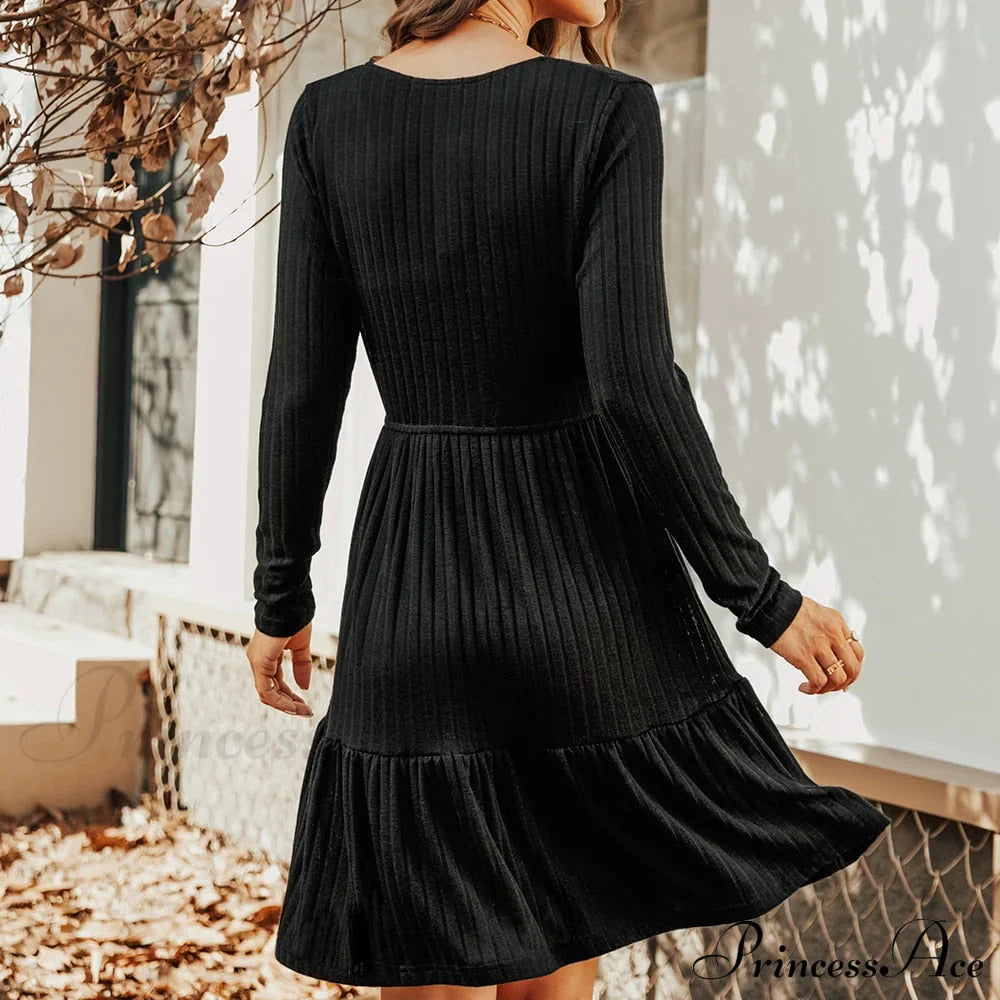 Grey Sexy V-neck Long Sleeve Party Dress