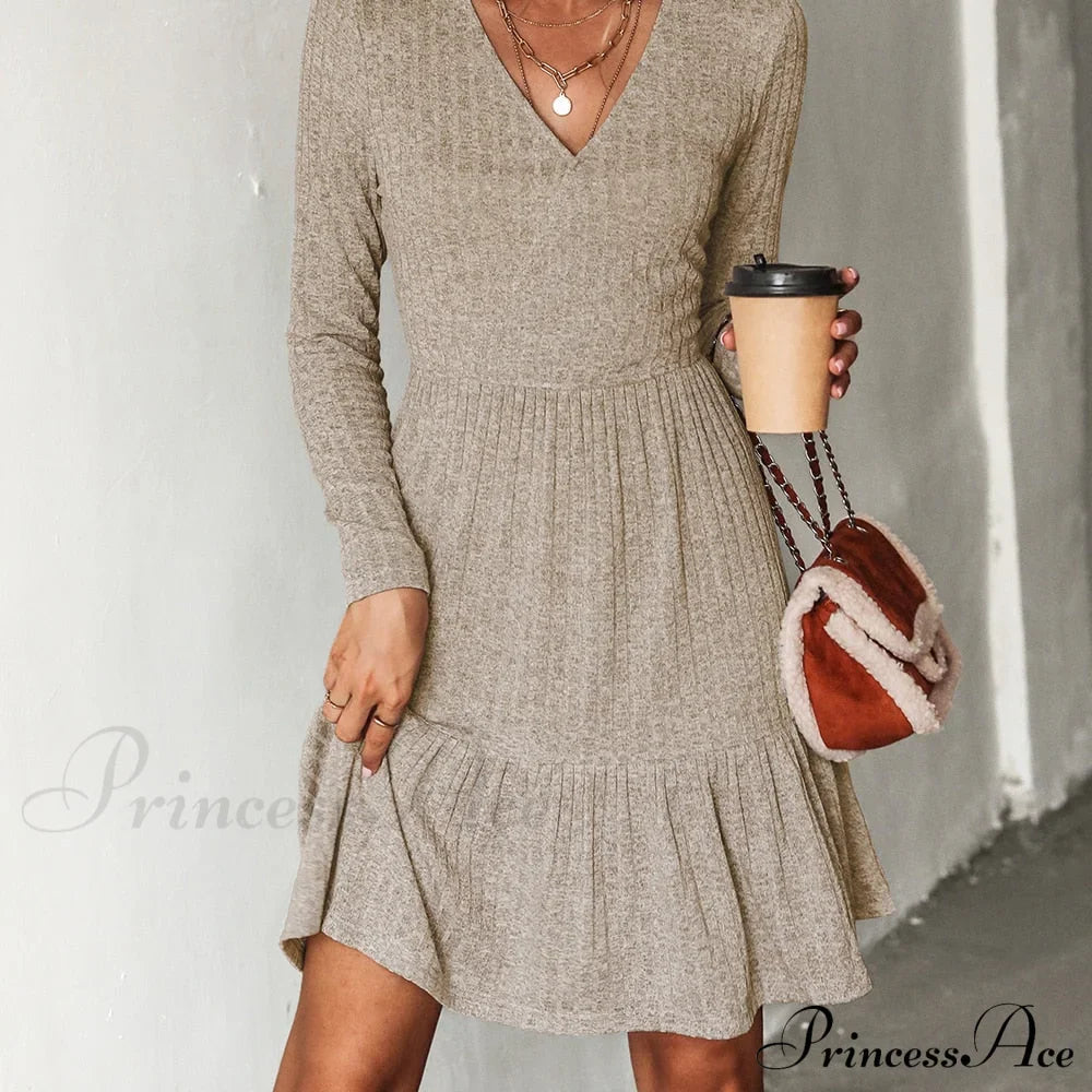 Grey Sexy V-neck Long Sleeve Party Dress