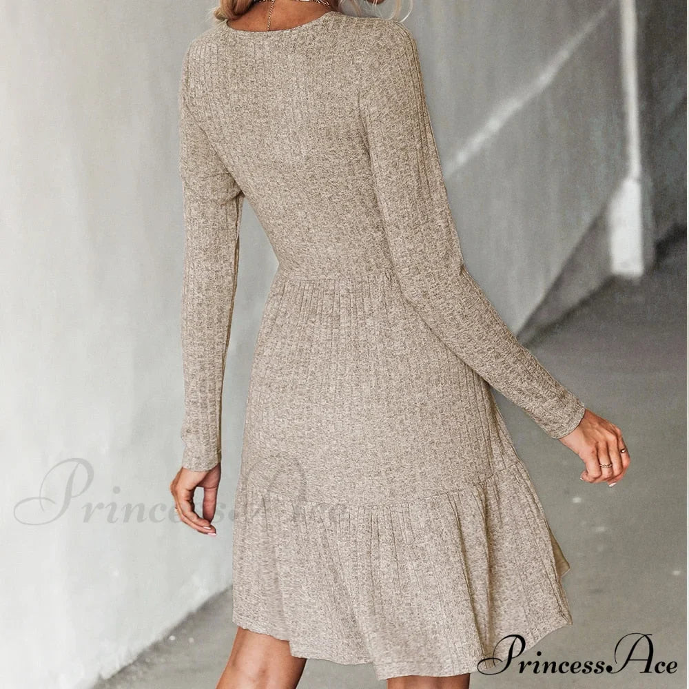 Grey Sexy V-neck Long Sleeve Party Dress