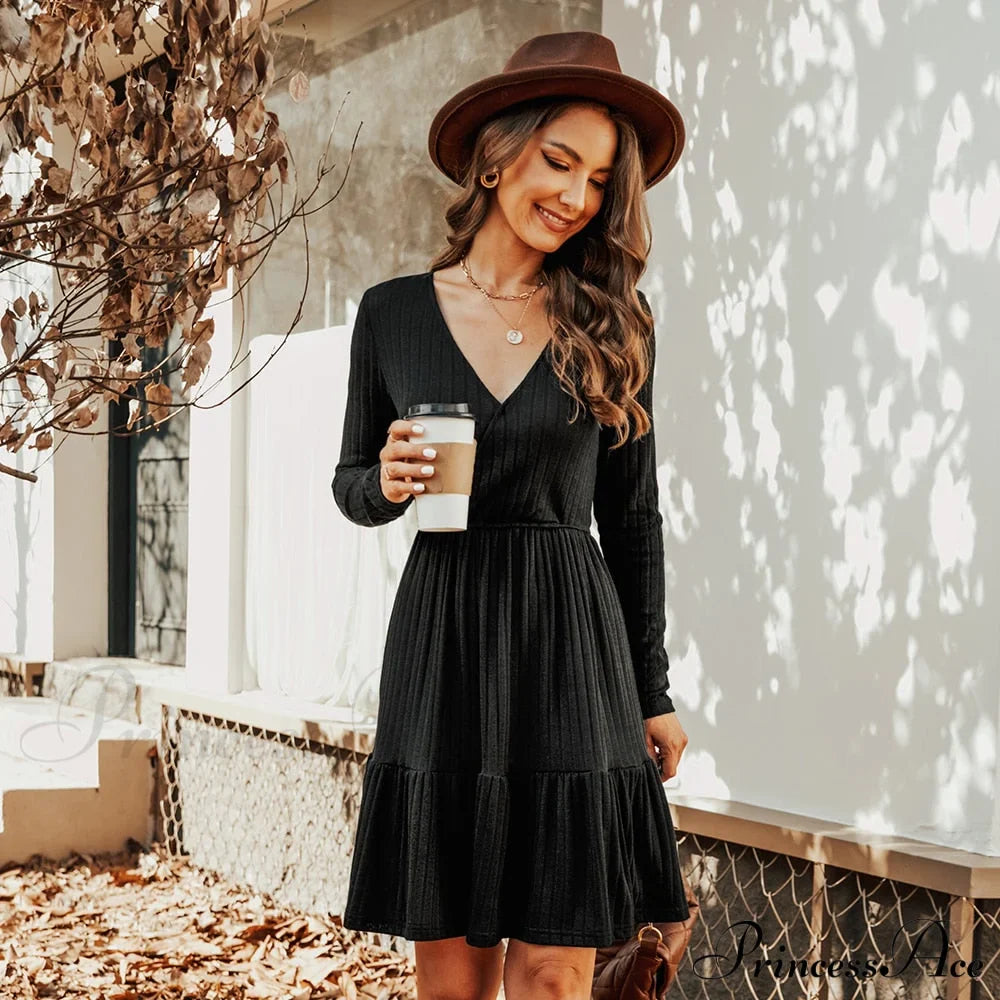Grey Sexy V-neck Long Sleeve Party Dress