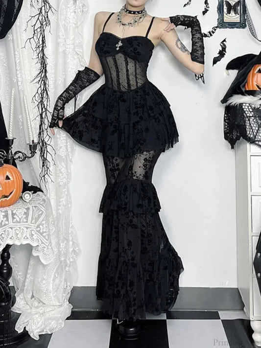 Group Transparent Bodice Full-Length Dress