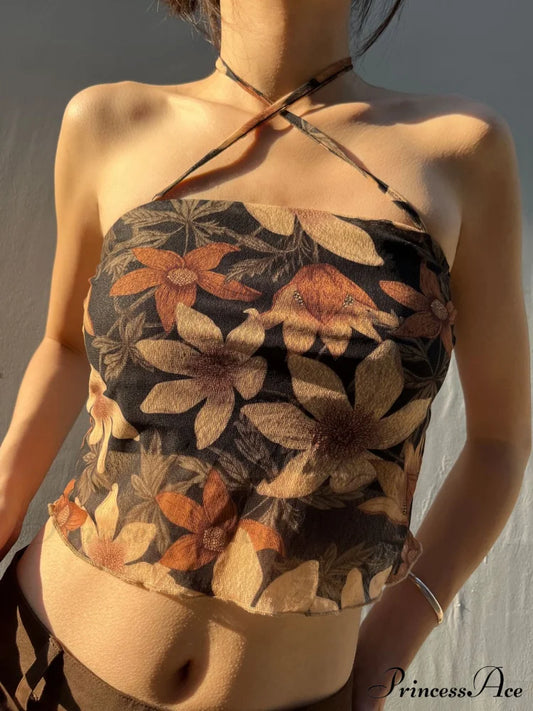 Halter Letter Heart Trendy Print Crop Top