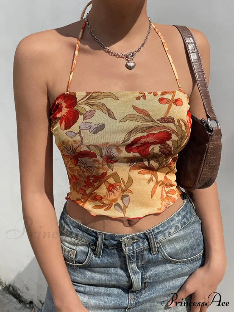 Halter Letter Heart Trendy Print Crop Top