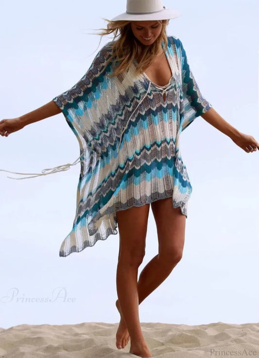 Hollow Deep V-neck Lace Boho Mini Dress Cover up