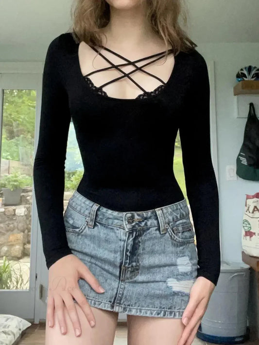 Hollow Lace Sleeve Knit Top