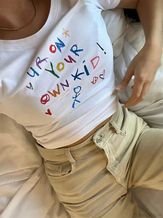 Kawaii Letter Print Crop Top T-shirt