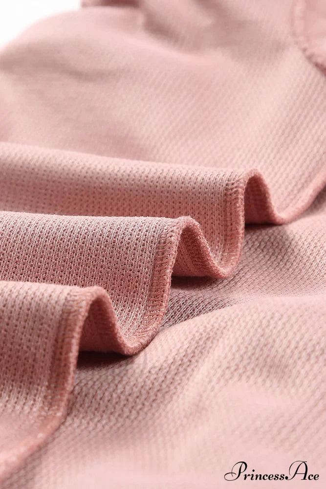 Knit Neck Pullover Ribbed Pink Round Sweatshirt