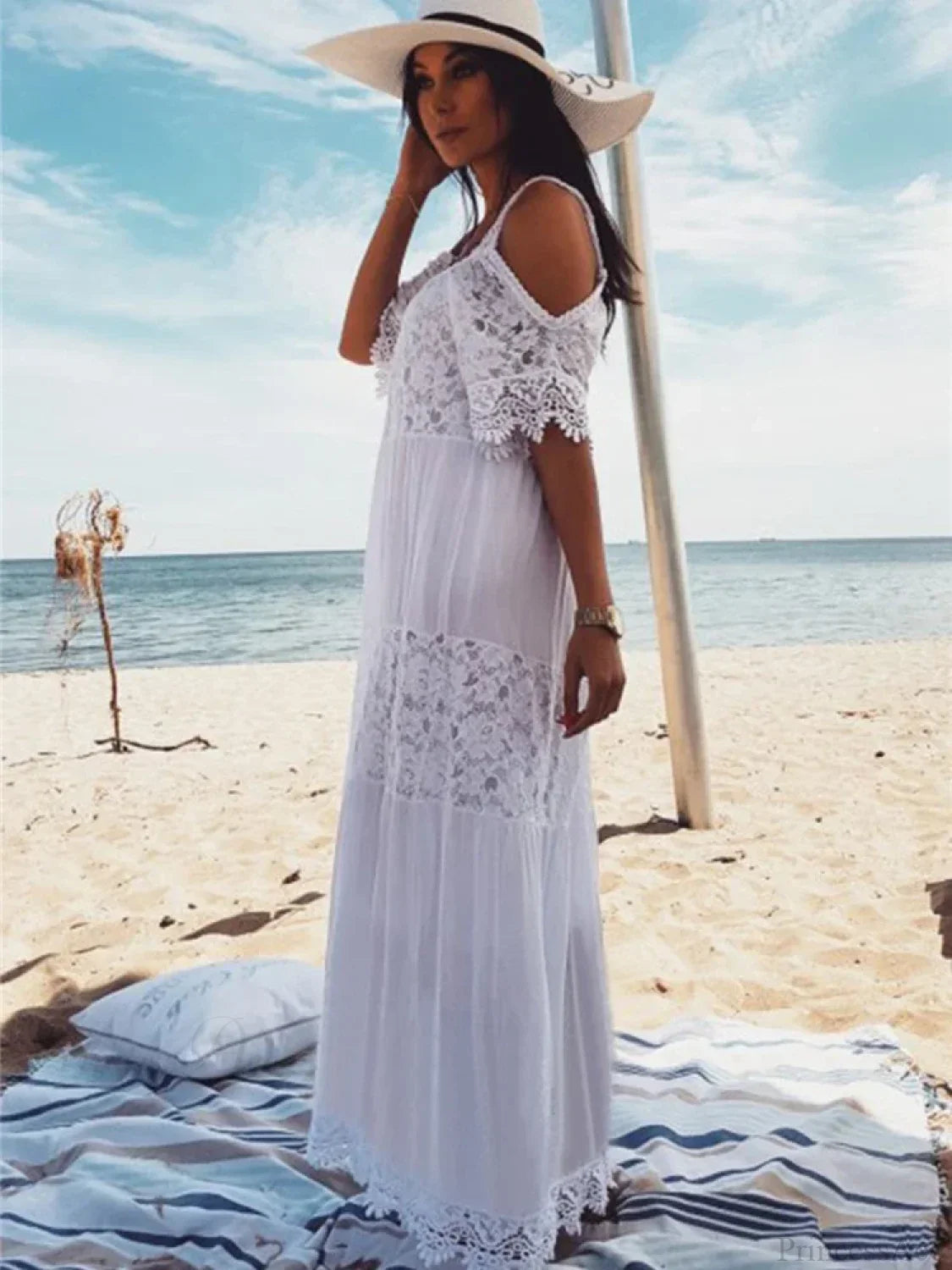 Lace Off Shoulder Bikini Cover Up