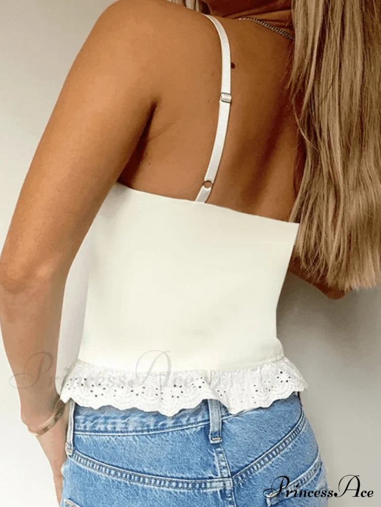 Lace Paneled Graceful Pu Corset Top