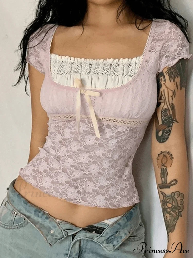 Lace Patchwork Graceful Butterfly Print Dress