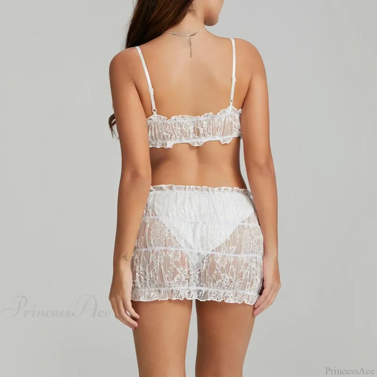 Lace Sheer Spaghetti Strap Camis Mini Skirt Two Pieces Set