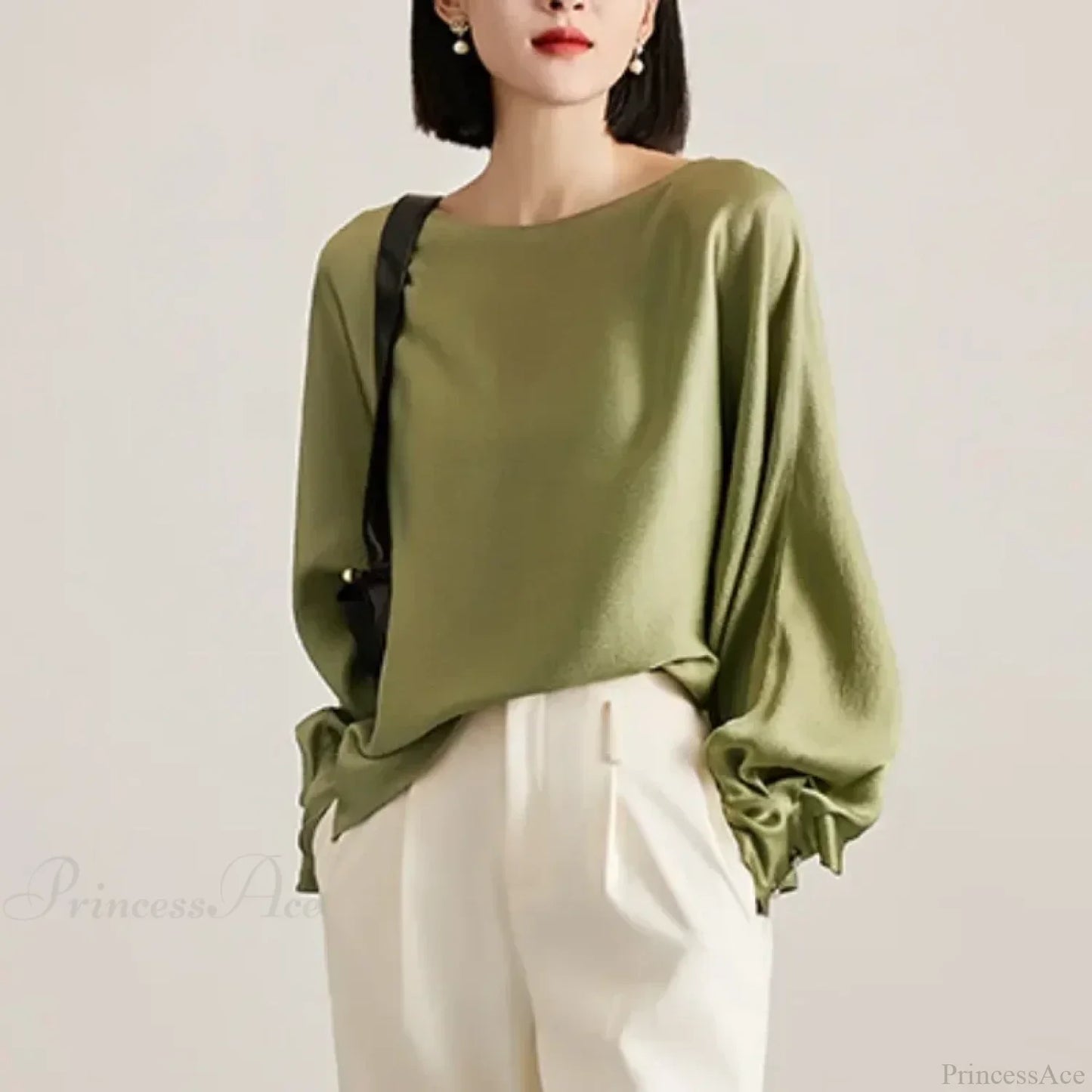 Lantern Sleeve Satin Casual Blouse Fashion Blouse