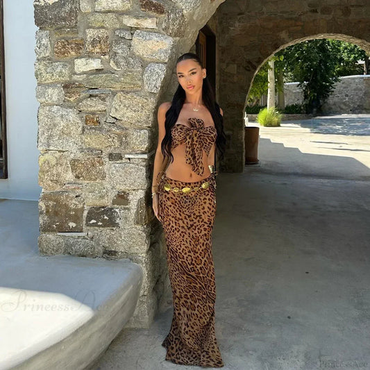 Leopard Bow Skirt Three Piece Swimsuit
