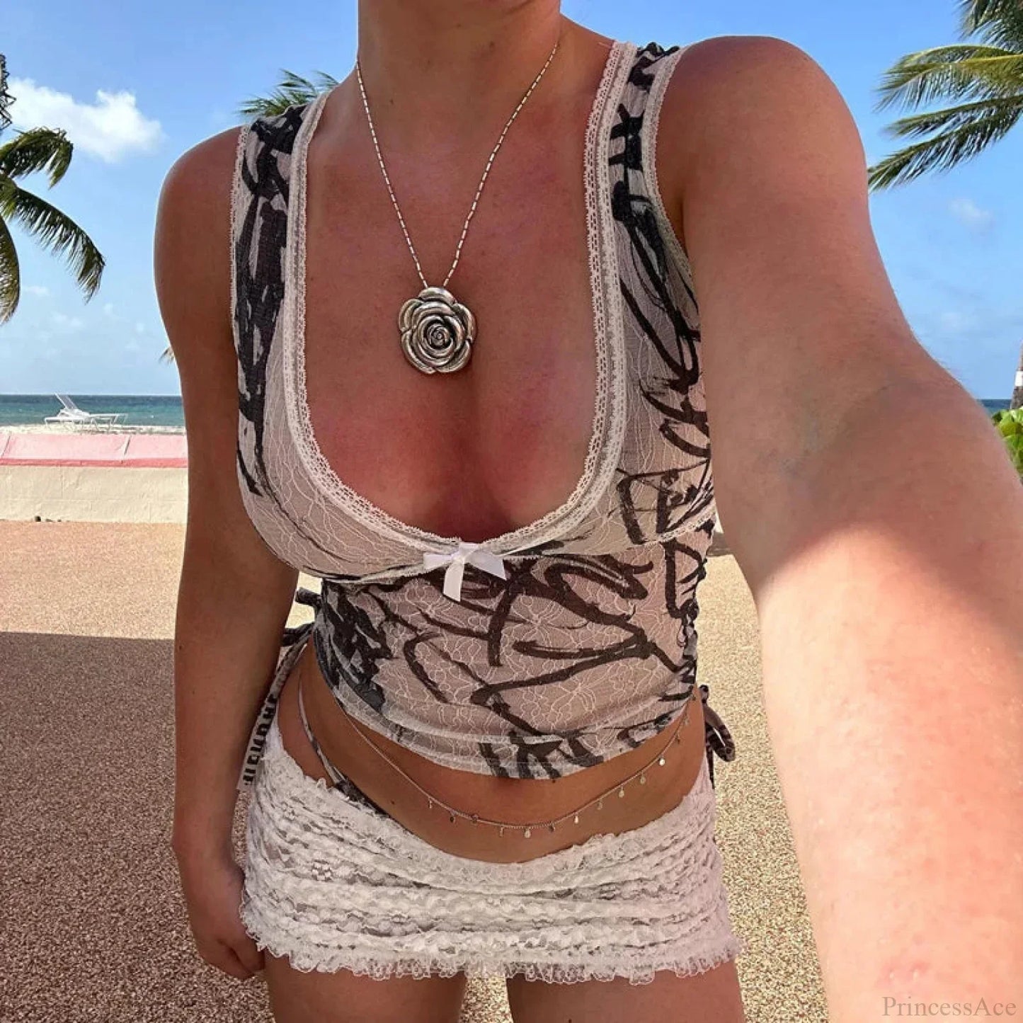 Leopard Pattern Bow Trim V Neck Coquette Slim Fit Y2K Aesthetic Crop Top