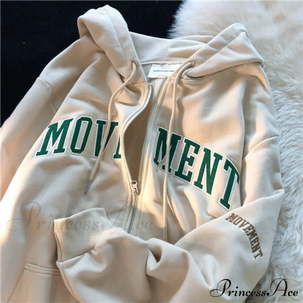 Letter Print Vintage Zip Up Oversize Jacket