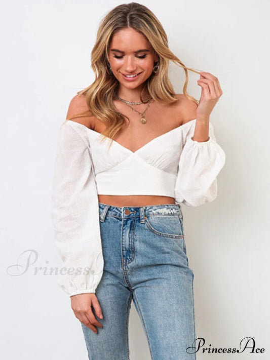 long-sleeved with strap crop top V-neck Women's tie