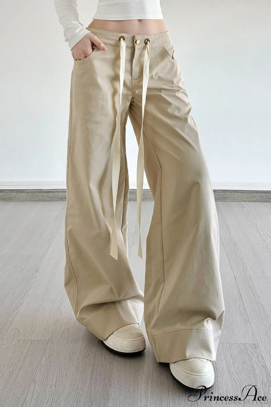 Loose Wide-Leg Drawstring Cargo Pants