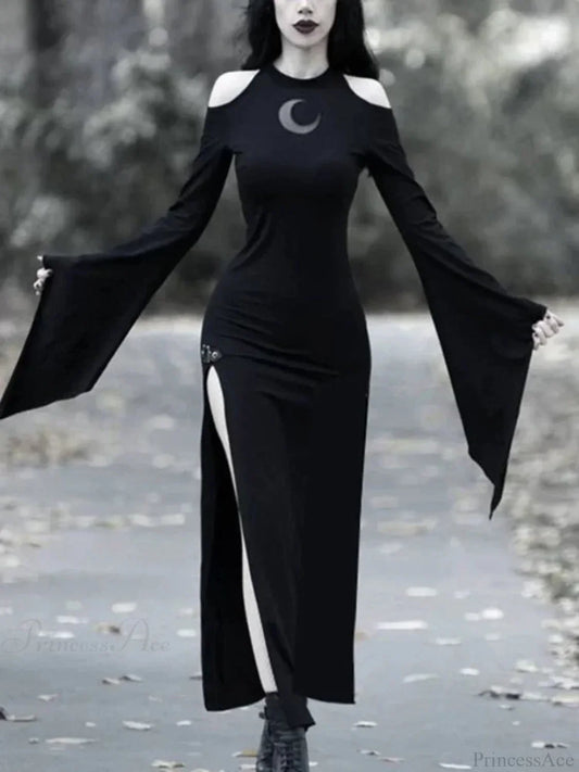 Moon Hollow Out Flare Sleeve Maxi Dress