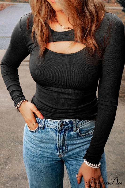 Neck Top Round Arm Long with Cutout