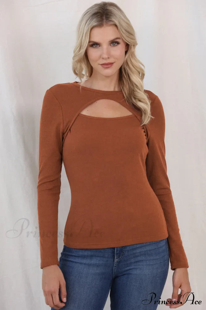 Neck Top Round Arm Long with Cutout