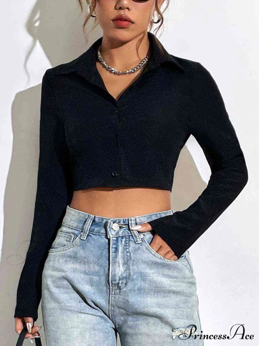 Neck with Long Blouse Arm Button Collared Up