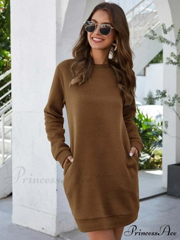 O Neck Long Sleeve Women's Sweatshirt Dress